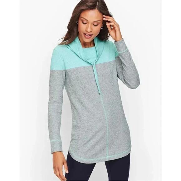T by Talbot’s teal/gray Colorblock cowl neck pullover tunic top Size X - Picture 1 of 8